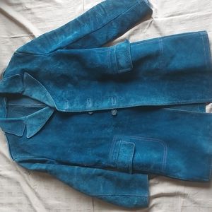 VINTAGE handmade blue leather trench, W size M